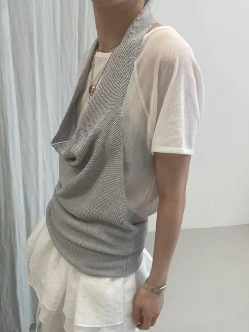 Faionable Knitted Off-oulder Dr And Vest Set Chic Fake Two-Piece Ensemble for Young Women Summer 2025 Collection