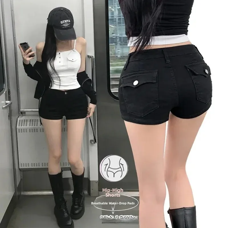 Low Waist Black Casual Shorts Women's Spring Autumn Sexy Butt Enhancing Versatile Small Size Outdoor Wear Hot Pants