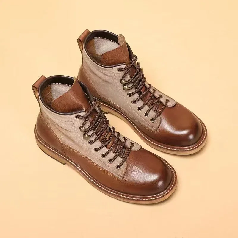 

Men's shoes retro brown cowhide men's shoes casual short boots made genuine leather Outdoor desertboots