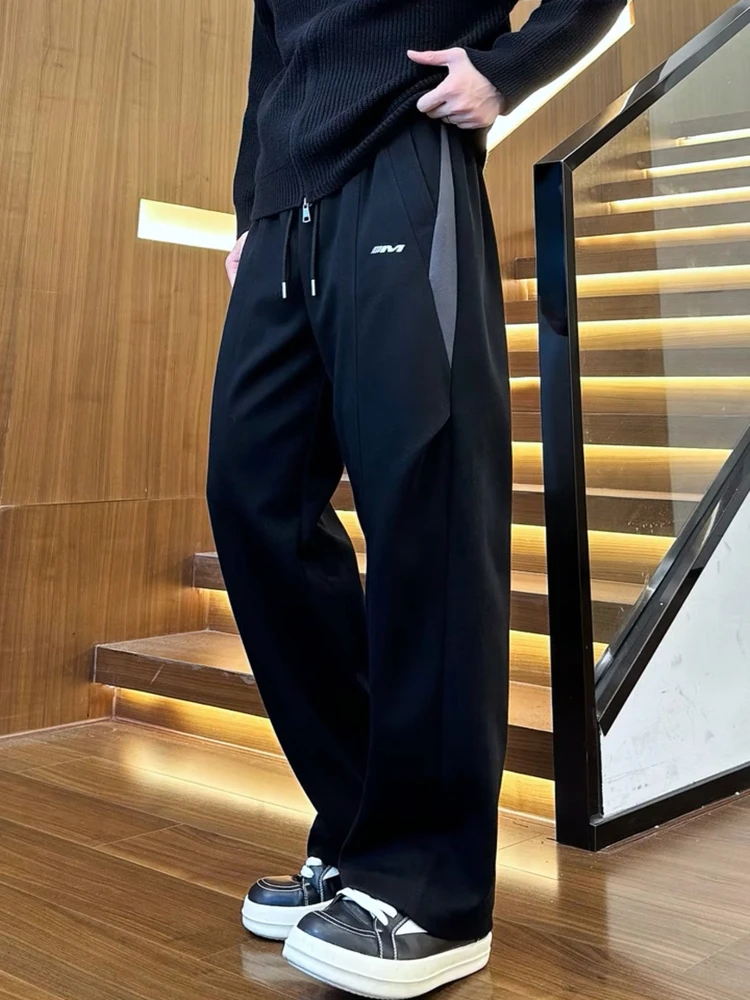 

Faionable Straight Leg Sports Casual Pants for Men Autumn New Sle Youthful Loose Fit Elastic Waist Cotton Polyester