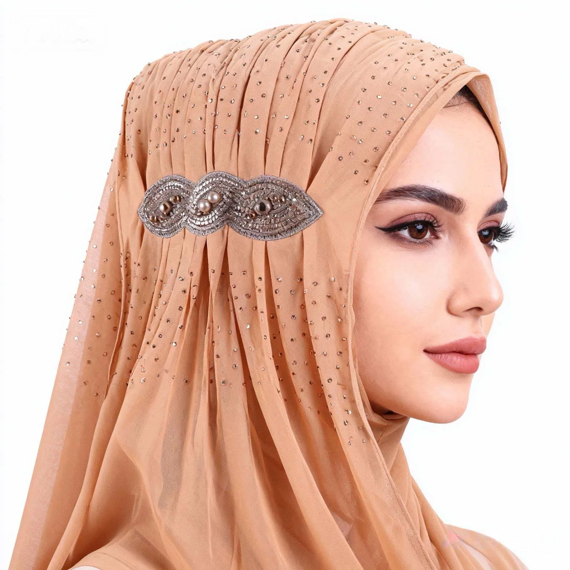 New Ethnic Chiffon Rhinestone Hijab Fashion Soft Headscarf Modest Shawl Scarf For Middle East Southeast Asian Women Daily Wear
