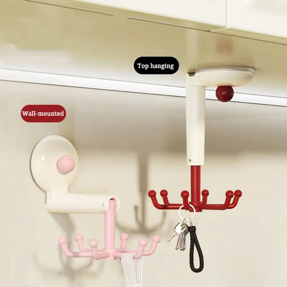 

360° Rotating Dopamine 6 Claw Hook Punch-free Reusable Suction Cup Hook Wall Hanging Easy Installation Wall Mounted Hanger