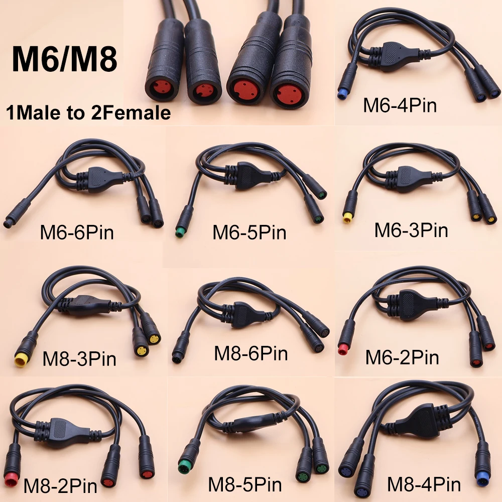 Image of M6/8 Wasserdichter 1 Stecker auf 2 Buchsen 2/3/4/5/6 Pin E-Bike DC-Verteiler-Sensor-Verbindungskabel Elektrofahrrad-Verbindungsstück E-Bike-Stecker