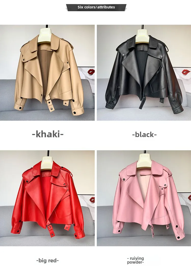 Genuine Sheepskin Leather Biker Jacket - Womens Winter Spring Coat