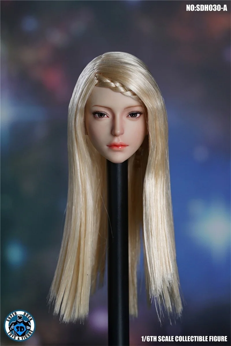 

SUPER DUCK SDH030 1/6 Sweet Asian Beauty with Long Haired Head Sculpt Carving for 12'' White Skin Action Figure Body Model