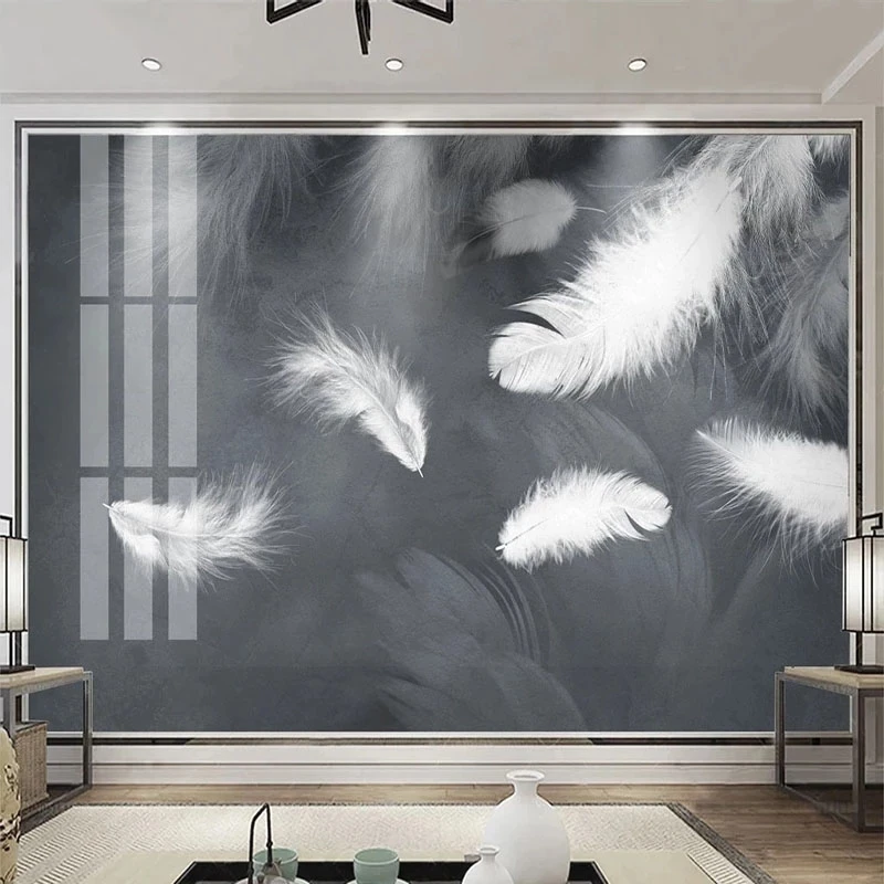 Custom Wallpaper Modern Simple White Feather Mural Bedroom Home Decor Living room sofa TV background wall restaurant wall fabric