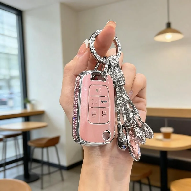 

[ Side Diamonds ] 4 Buttons TPU Car Key Case Cover Shell Fob for Buick LaCrosse Regal Verano Encore & for Chevrolet Cruze Malibu