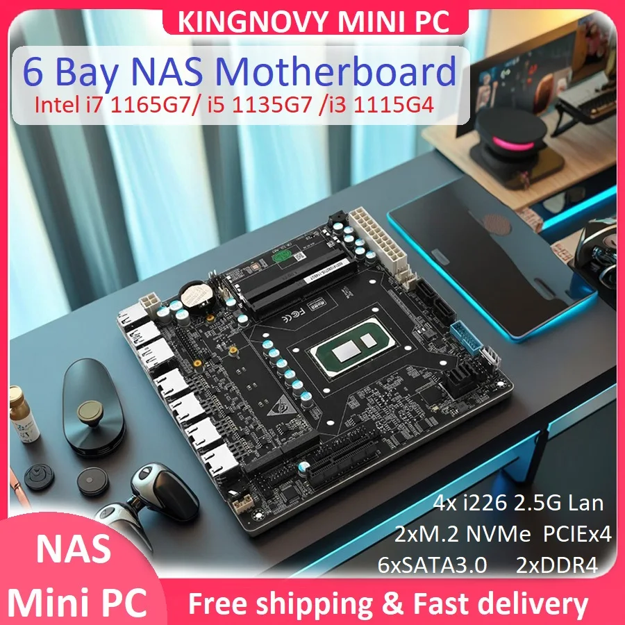 6-створчатая материнская плата Topton NAS Intel i7 1165G7 i5 1135G7 i3 1115G4 4xi226 2.5G 6xSATA M.2 NVMe PCIEx4 Firewall Mini ITX материнская плата 6-створчатая материнская плата Topton NAS Intel i7 1165G7 i5 1135G7 i3 1115G4 4xi226 2.5G 6xSATA M.2 NVMe PCIEx4 Firewall Mini ITX материнская плата