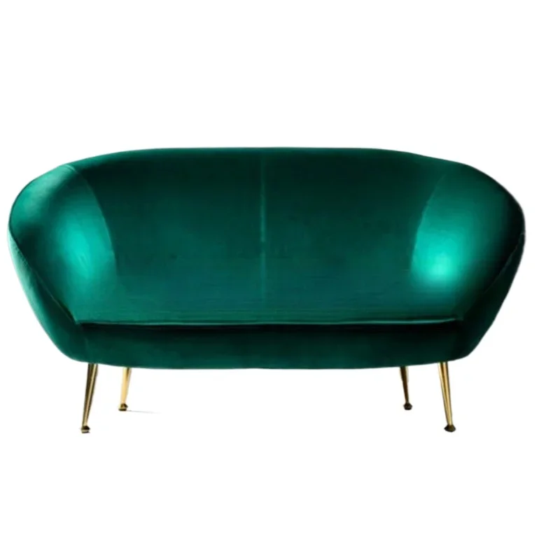 

Nordic dark green velvet fabric three-person sofa stainless steel leisure club fashion reception sofa