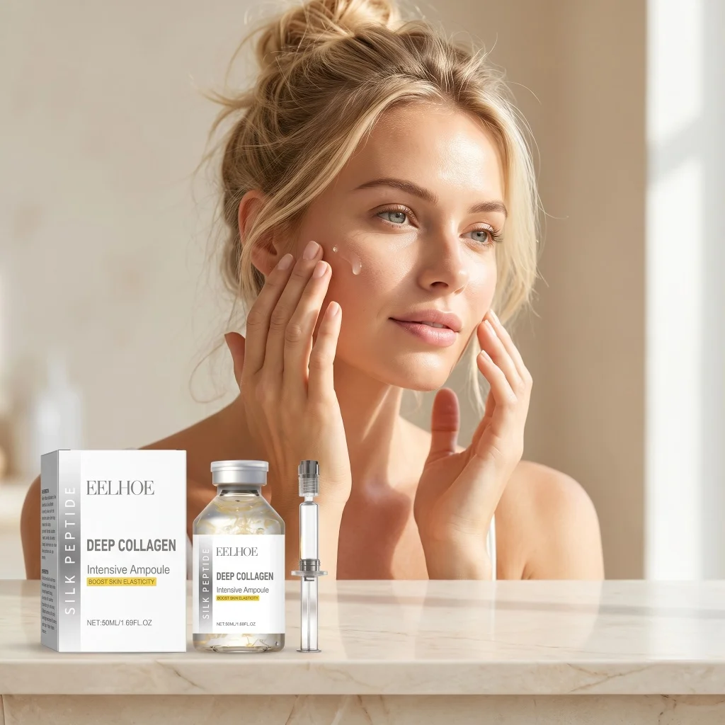 EELHOE Silk Peptide Collagen Ampoule Serum Hydrating Elasticity Boost Face Essence Gold Thread Texture 50ml Moisturizing Liquid
