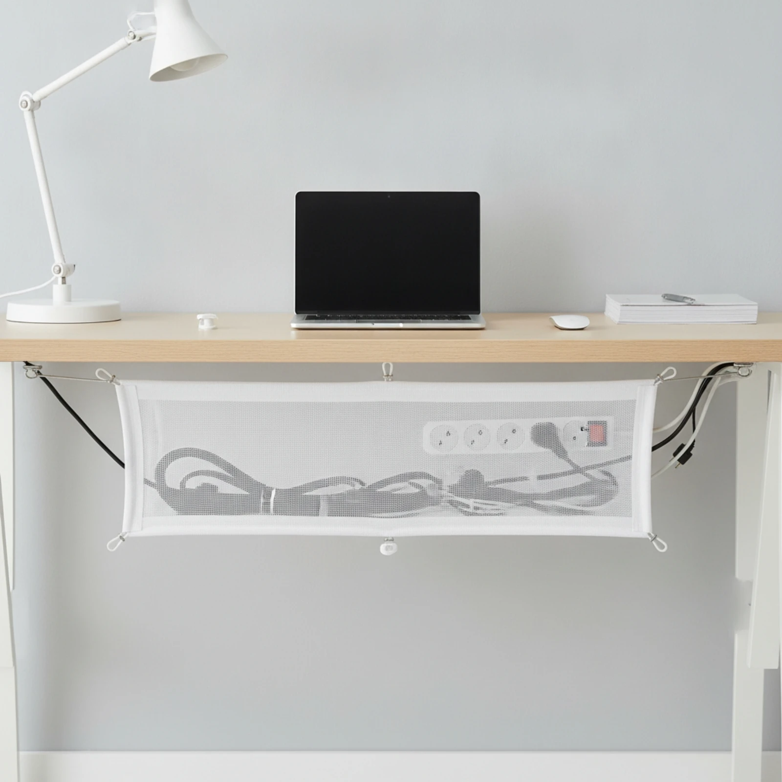 Under Desk Cable Management Net Flexible Under Desk Cable Net Wire Hider Screw-Mount Easy to Install for Telecommuting Workers
