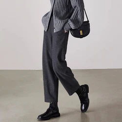 2024 Winter New Fashionable and Versatile Thickened Commuter Casual Woolen Haren Pants for Women