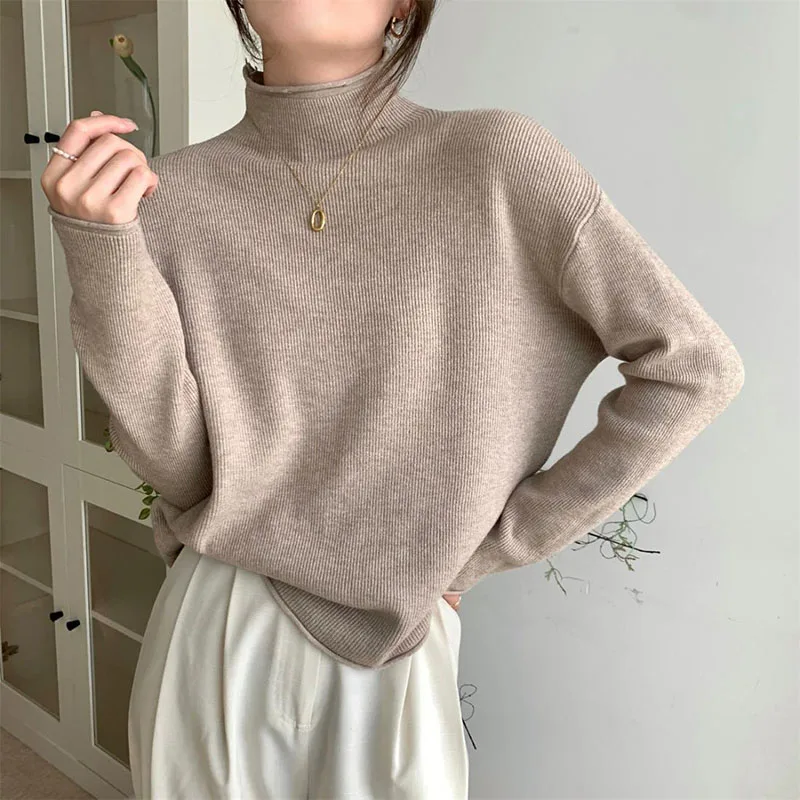 Xpqbb Autumn Winter Turtleneck Sweaters for Female Korean Style Loose Thicken Soft Knitted Pullover Women Knit Bottoming Jumper