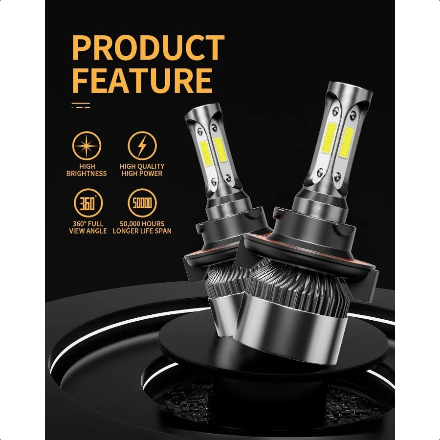 H13 หลอดไฟ LED 40000LM 800 สว่างกว่าสํารอง 9008 หลอดไฟ 6000K Cool White Plug and Play IP68 กันน้ําเปลี่ยนแพ็ค 2 Interio