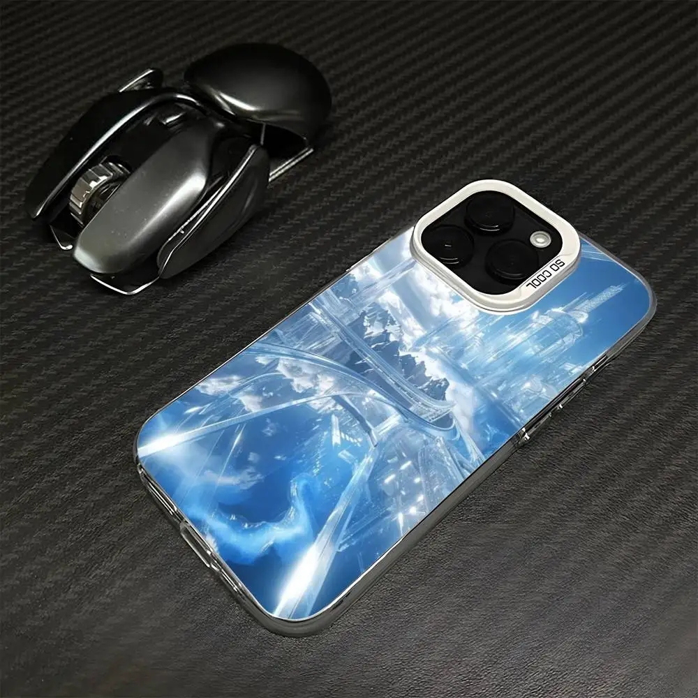 حافظة هاتف معمارية الخيال العلمي باللونين الأزرق والأبيض لهواتف iPhone 16,15,14,13,12,11,Mini,Pro,MAX غطاء أبيض غير لامع مقاوم للصدمات