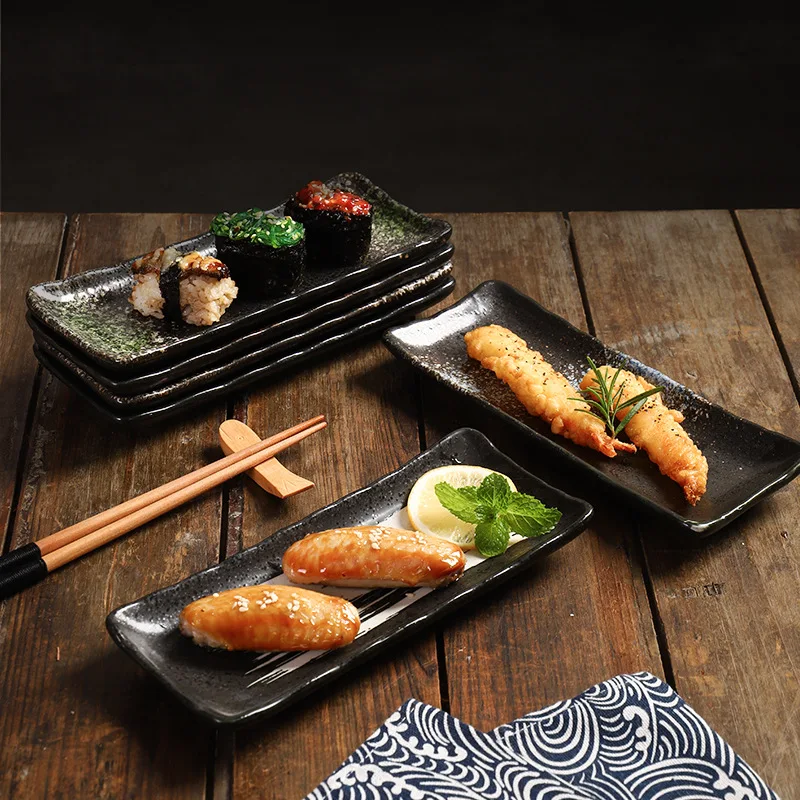 8-inch rectangular plate Japanese ceramic plate creative cuisine sushi plate large corner dessert plate commercial flat plate