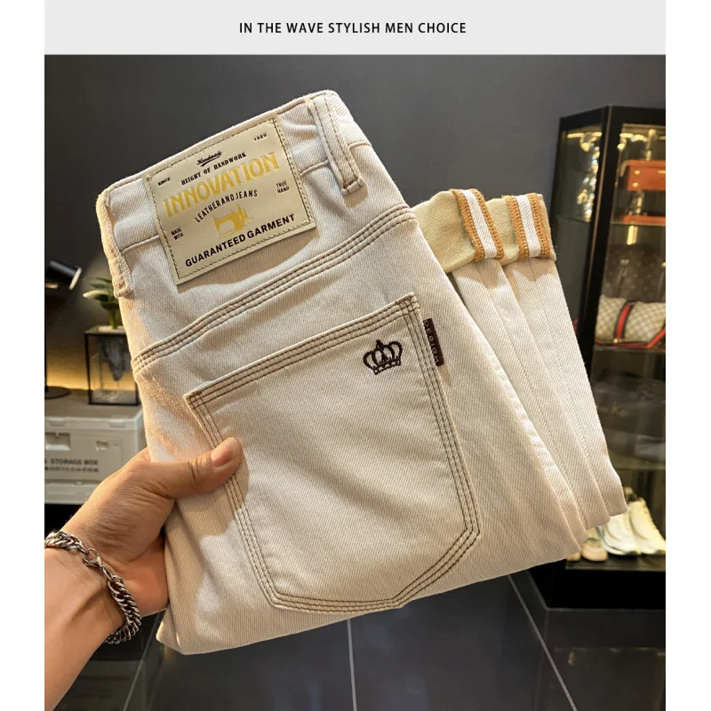 

повседневные мужские джинсы осенью 2023 года, новая легкая роскошная трендовая мужская одежда, маленькие длинные брюки прямого кроя