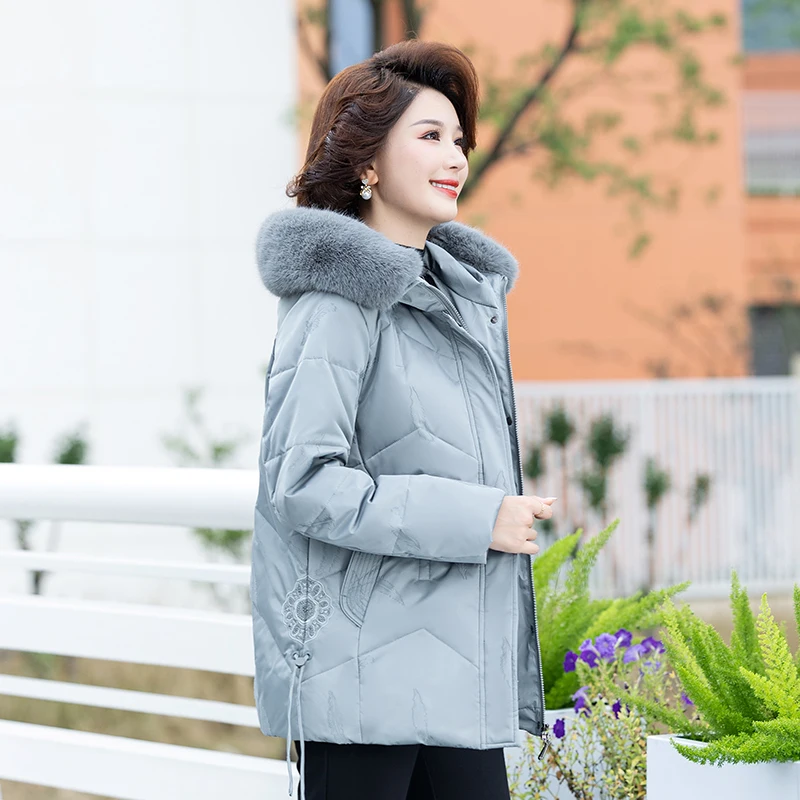 

2025 New Faion down Jaet Men's Women's Middle-Aged Winter Coat Large Size Mom's Winter Puffer Jaet Polyester Fiber