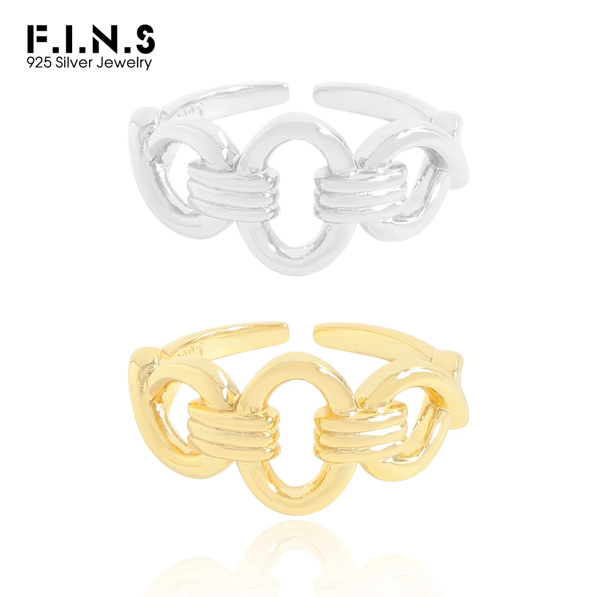 

F.I.N.S оригинальное кольцо из стерлингового серебра S925, корейское овальное полое кольцо с открытым регулируемым пальцем, эффектные ювелирные изделия