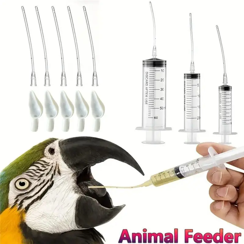 A33Z-Baby Bird Feeding Syringe Set Pet Syringe With 5 Pcs Curved Gavage For Baby Birds Parrot Small Pet