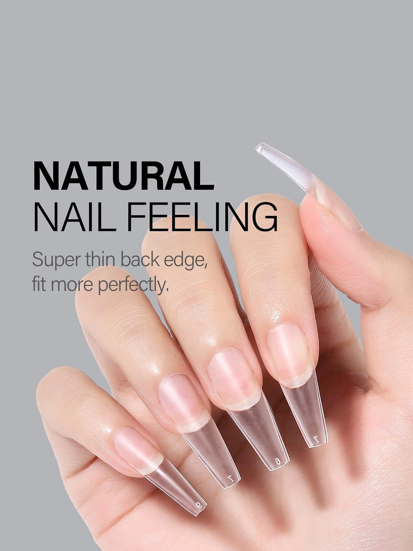 Faux ongles longs en forme de cercueil, pointes d'ongles en gel souple, couverture complète, non fourrées, pointes en gel préformées, acrylique transparent, mise à niveau, 150 pièces, 256