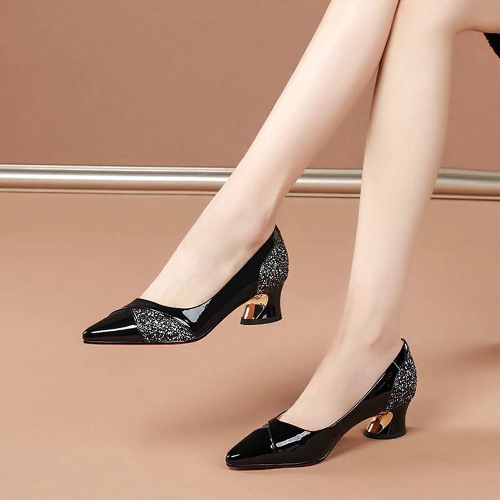 Fashion High Heels Pumps High Quality Women Elegant Sexy Medium Heels Pointed Toe Shoes Comfort Casual Single Shoes
