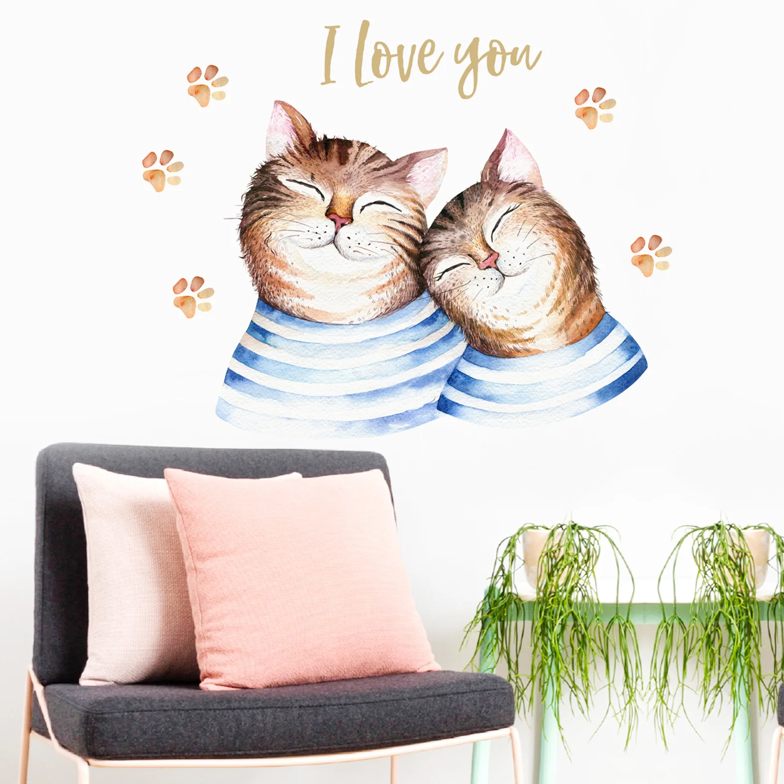 Cute Couple love Cats Wall Sticker Decoration Living Room Pet Store Decoration Sticker Children's Room Kitten