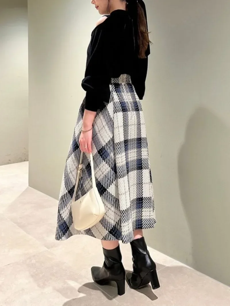 High Waist A-line Skirt Japan Style Plaid Faldas Mujer Elegant Feminino Skirts Womens Sweet Jupe Femme 2024 Spring Clothing