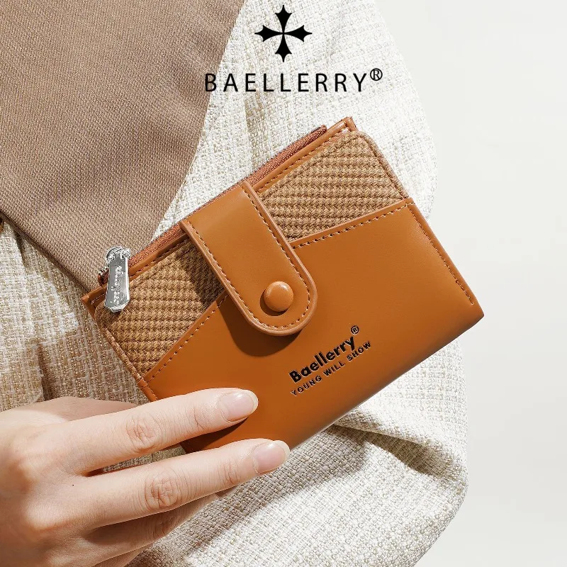 Baellerry Women's Short Wallet Card Holder Coin Patchwork Pocket Zipper Female Purse Photo Clip Fashion Ladies Money Bag