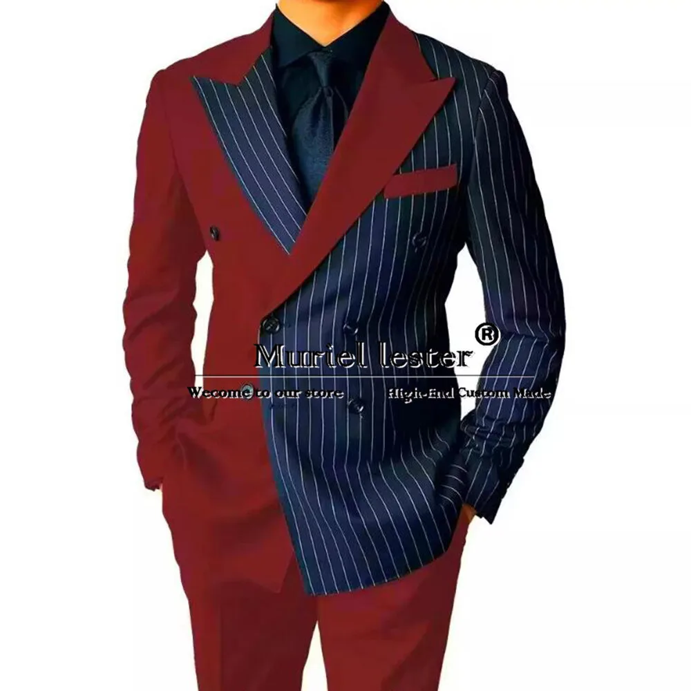 

Man Patchwork Striped Suit Latest Design Groom Wedding Tuxedo Bespoke Double Breasted Jacket Pants 2 Pieces Set Male Daily Dress