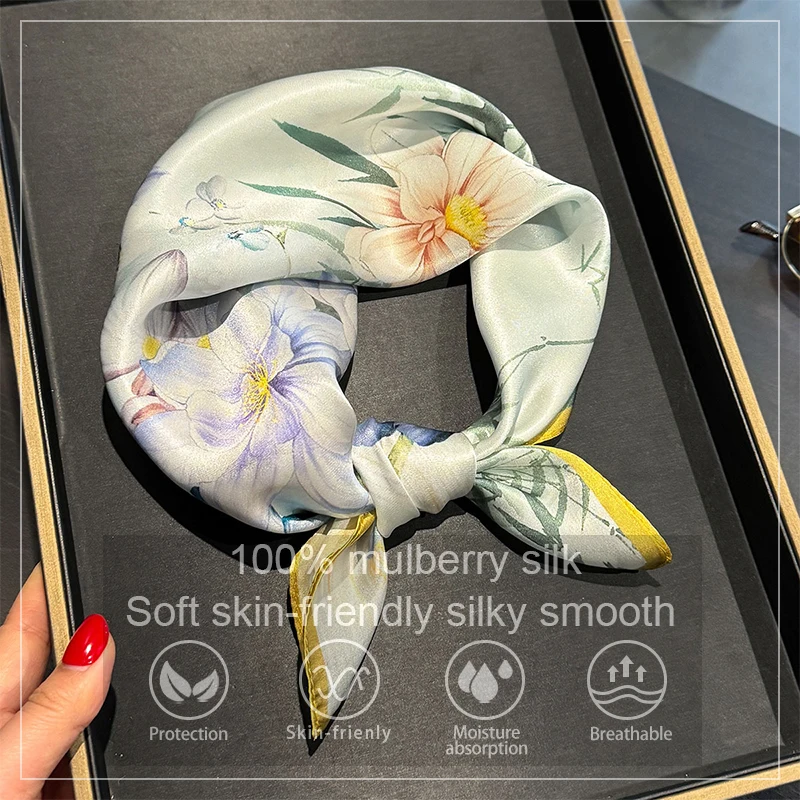 

Women Silk Scarf 100% Mulberry Silk Square Scarves Wrap Kerchief Fashion Luxury High Quality Headband Hijab Kerchief Hairband