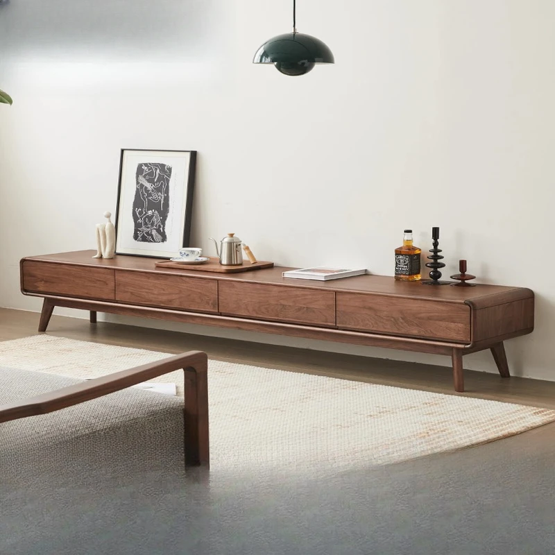 

Solid wood TV cabinet modern simple style black walnut solid wood coffee table combination living room furniture