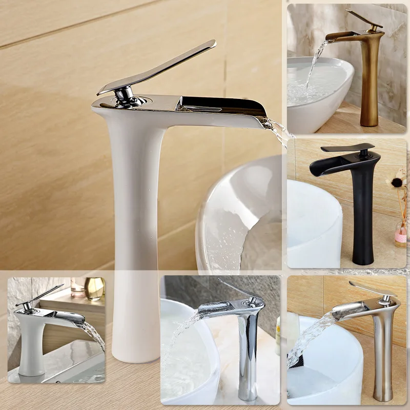 

Бело-золотой антикварный смеситель-водопад для раковины, латунный, для горячей и холодной воды, настольный, с гальваническим покрытием, матовый.