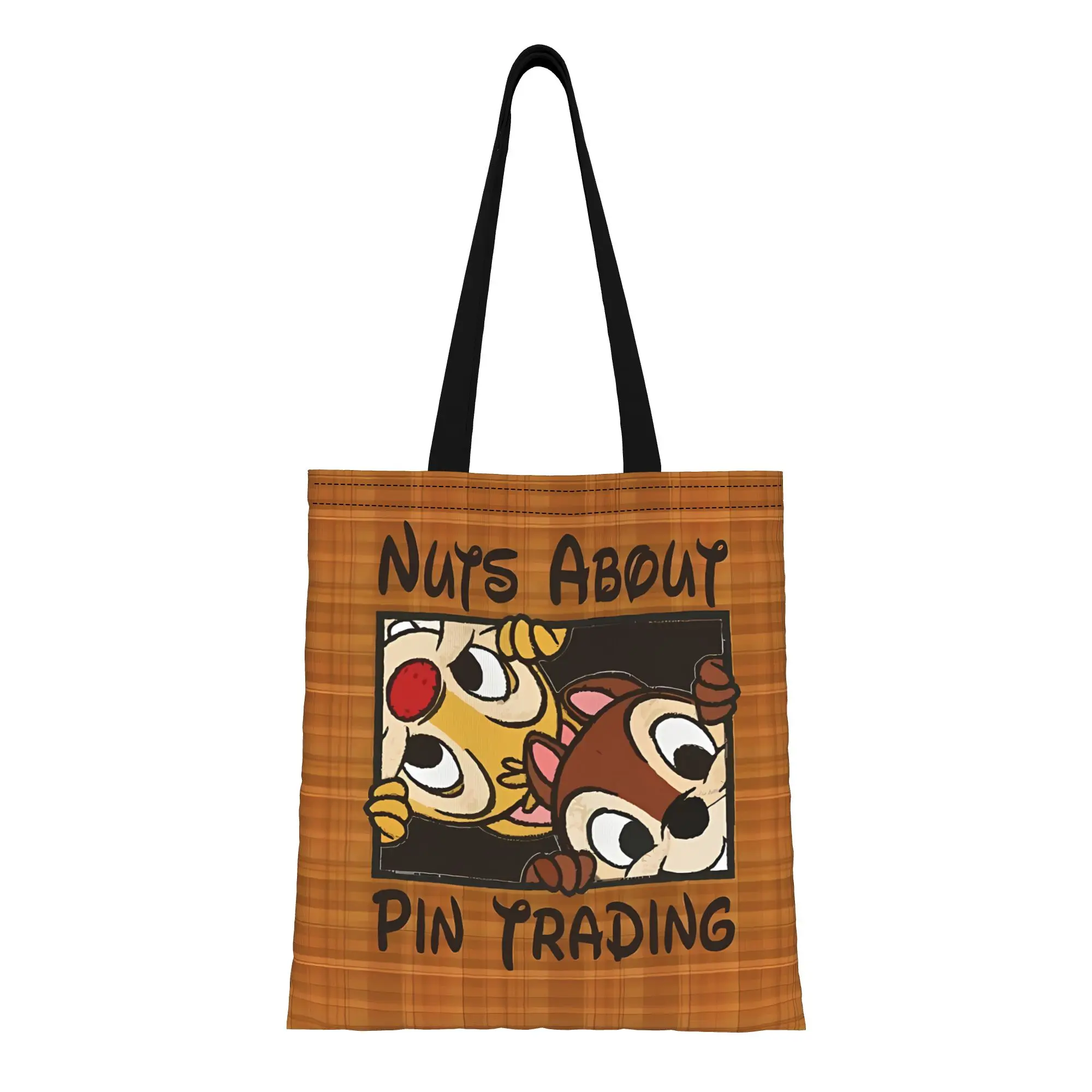 

Back to school season Nuts About Pin Trading Chip 'n' Dale Canvas Tote Bag Perfect for Shopping Women's Top-Handle Bags