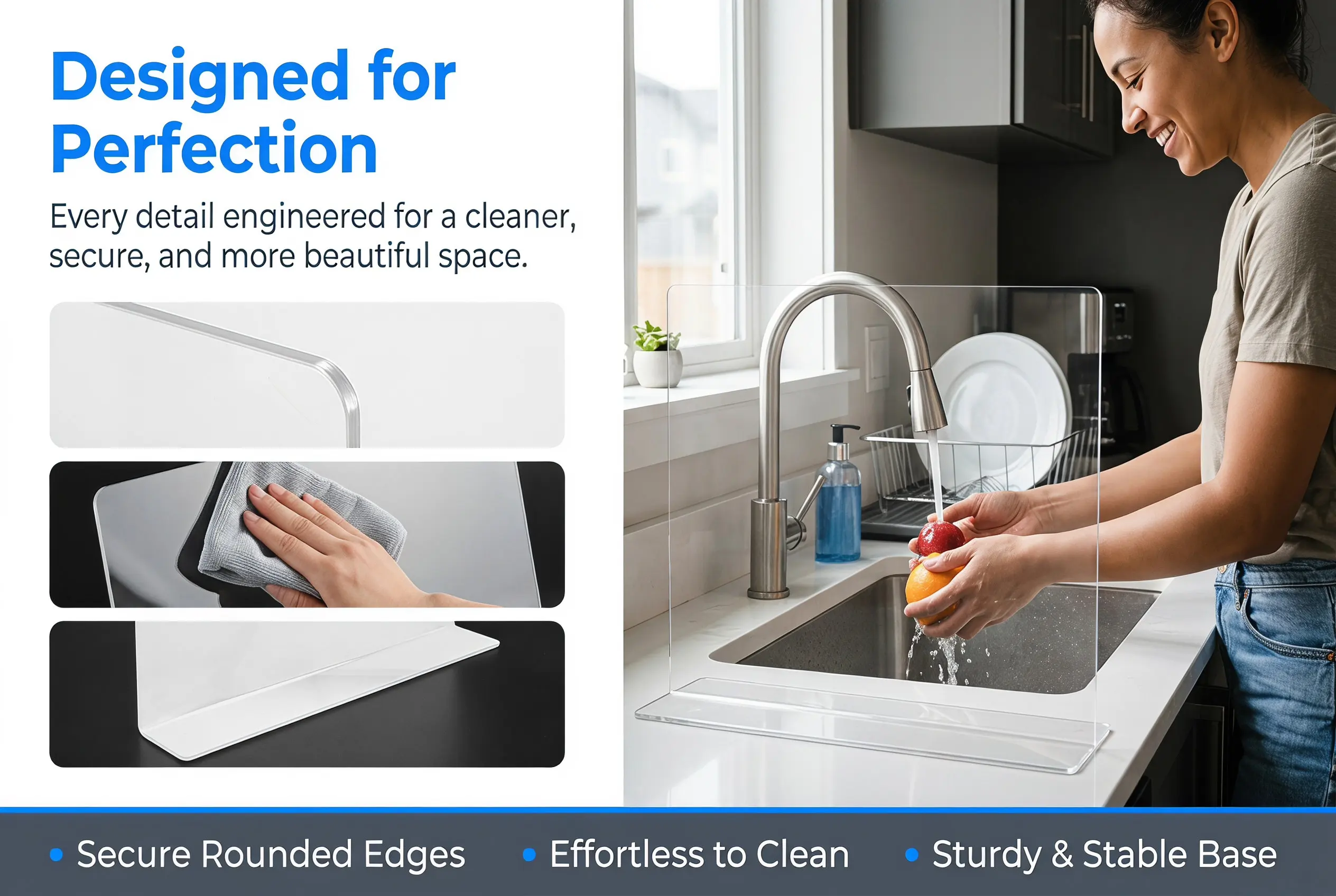 Acrylic Kitchen Sink Splash Guard Riser Bathroom Tub Water Splash Protector Waterproof Corner Blocker Anti-Leak