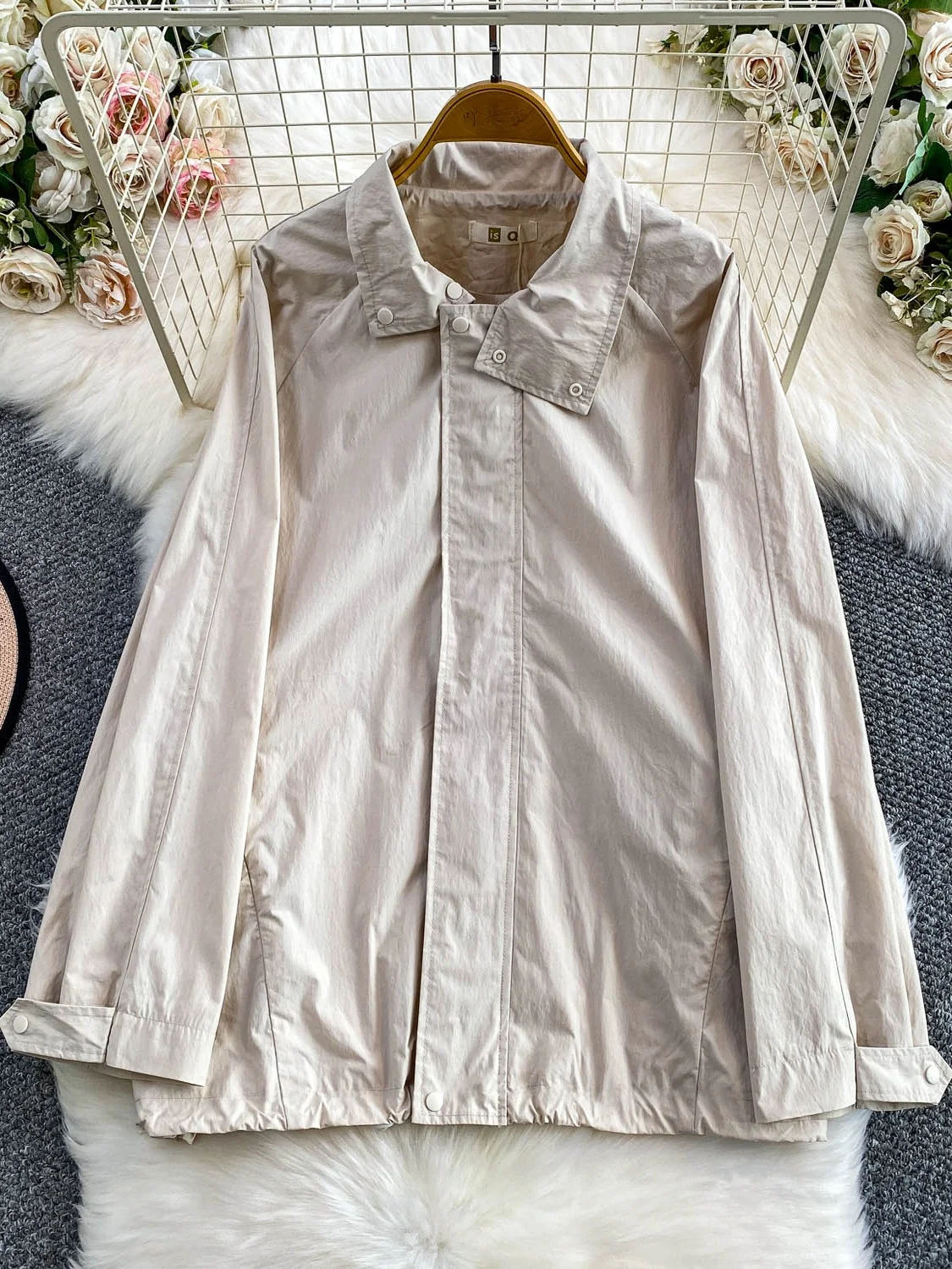 

Защита от солнца, повседневное длинное женское пальто с отложным воротником-стойкой, осенне-зимнее свободное пальто на шнуровке для повседневной носки