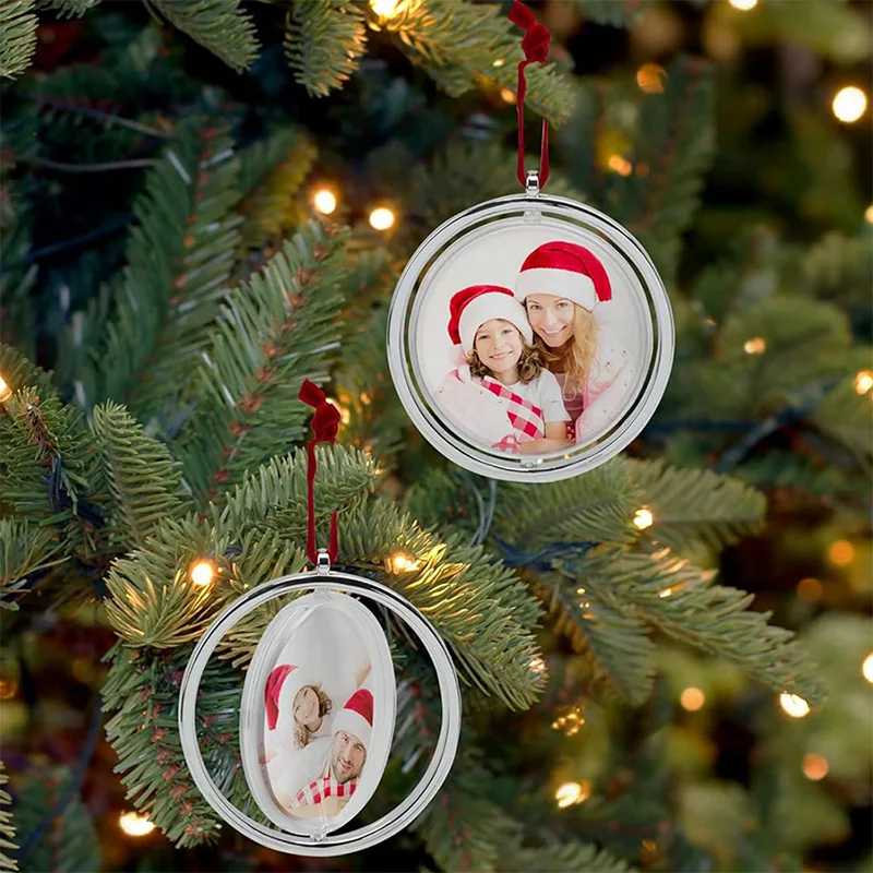 5pcs Sublimation DIY White Blank Plastic Circular Rotation Christmas Pendant