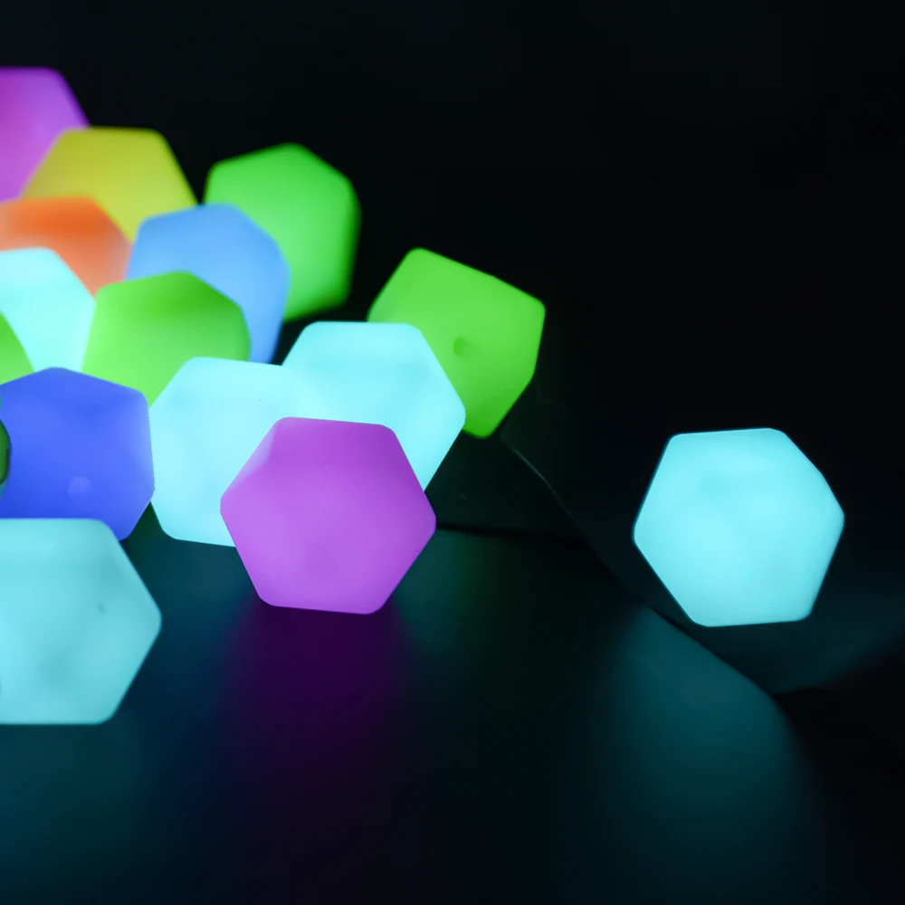 LOFCA 20pcs Luminous Silicone 14mm Mini Hexagon Accessories Safe Food Grade DIY Making Jewelry Accessories Glow In The Dark