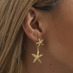 2023 Fashion Creative Retro Starfish Pendant Earrings For Women Golden Texture Star Ear Pendant Jewelry Wholesale Direct Selling