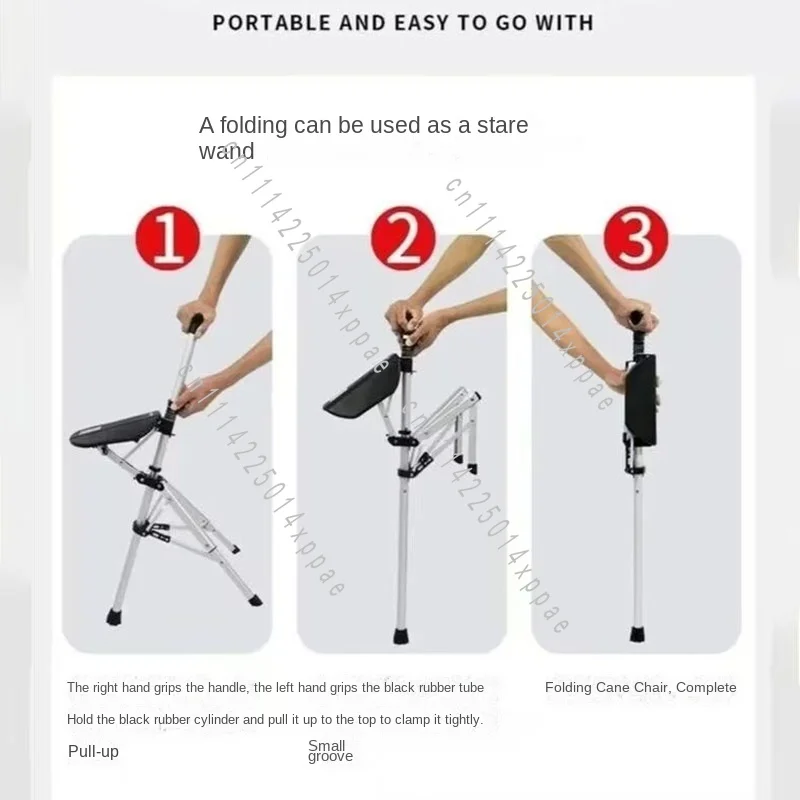 Stick Seat Adjustable Elderly Crutch Fishing Chair with Stool 110KG Load Bearing New High Quality Aluminum Alloy Foldable