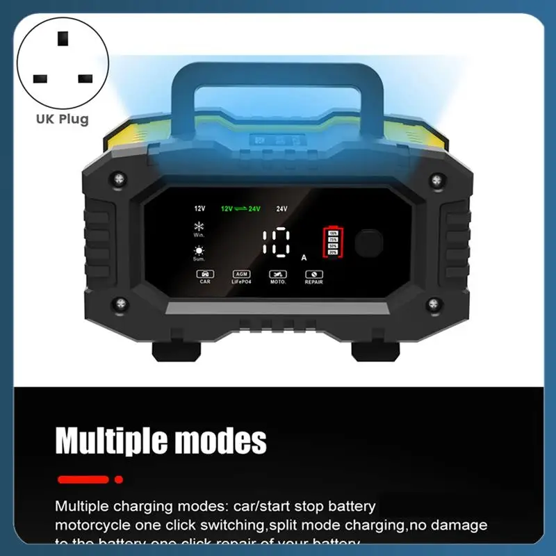 

AB02 10A High Power Portable Car Motorcycle Battery Charger 12V24V For Battery Charging UK Plug