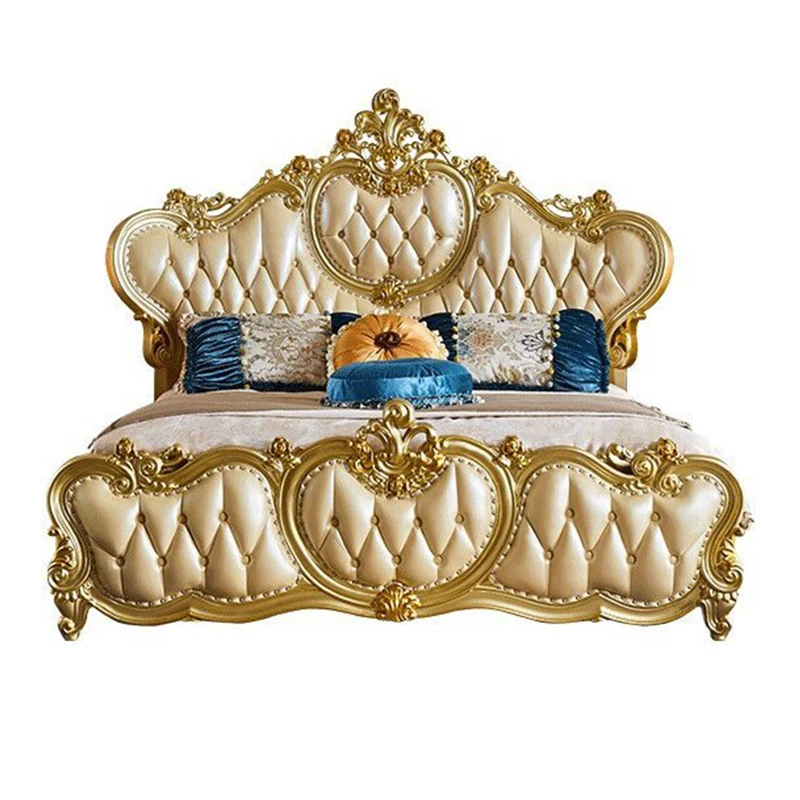 European-Style Luxury Double Bed Carved Solid Wood Elegant Opulent French-Inspired Design Modern For Classic Master Bedroom Bed