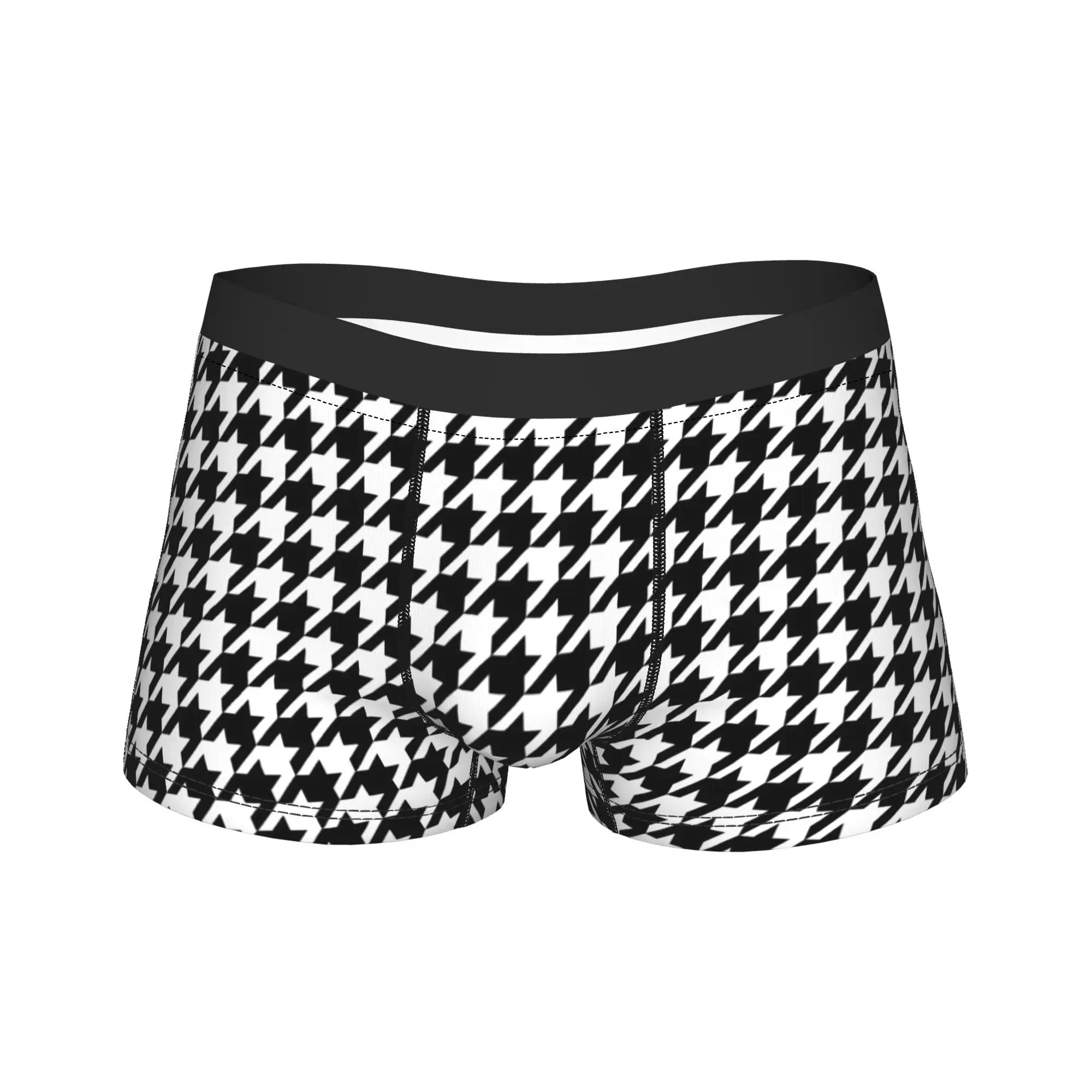 Medium Size Black White Houndstooth Pattern Boxer Brief  Underwear Quality Men's Sexy Soft Boxer Shorts Plus Size Underpants