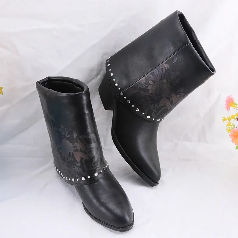 

Women Designer Ankle Boots Sexy Fashion Sqaure Toe Heels Shoes 2025 Autumn Chelsea Boots Luxury Leather Goth Snow Botas Mujer 41