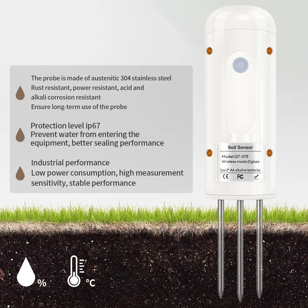 زيجبي الذكية كاشف درجة حرارة التربة والرطوبة اللاسلكية مستشعر التربة IP67 مقياس رطوبة التربة زراعة البستنة أداة