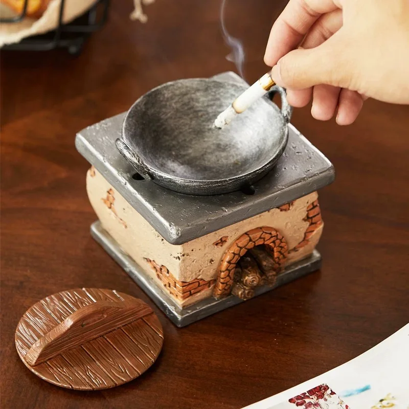 Retro Stil Wind Gürtel Abdeckung Alten Herd Dekoration Aschenbecher Kreative Persönlichkeit Trendy Hause Desktop Harz Alten Herd Aschenbecher