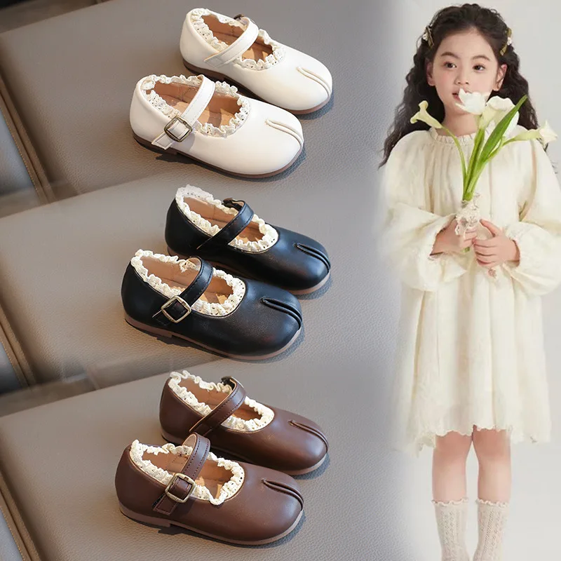 

2026 New Children's Flats Simple Lolita Girls Princess Leather Shoes Walking Versatile Sweet Pleated Kids Causal Fashion Shoes