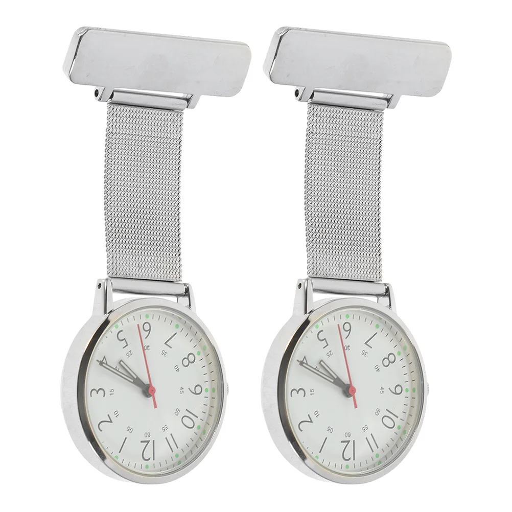 2 قطعة ساعات التمريض للممرضات كليب على فوب ساعة جيب التلبيب دبوس قلادة خفيفة الوزن توقيت قوي هدية الزخرفية للطبية #2