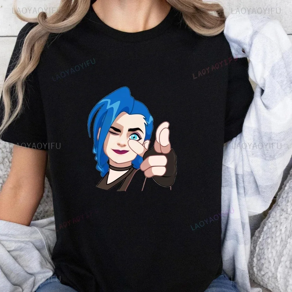 Y2k Fashion Jinx Arcane T-shirt Top Jinx Neutral Trend Harajuku Short Sleeve Unisex Shirt Pattern Large T-shirt