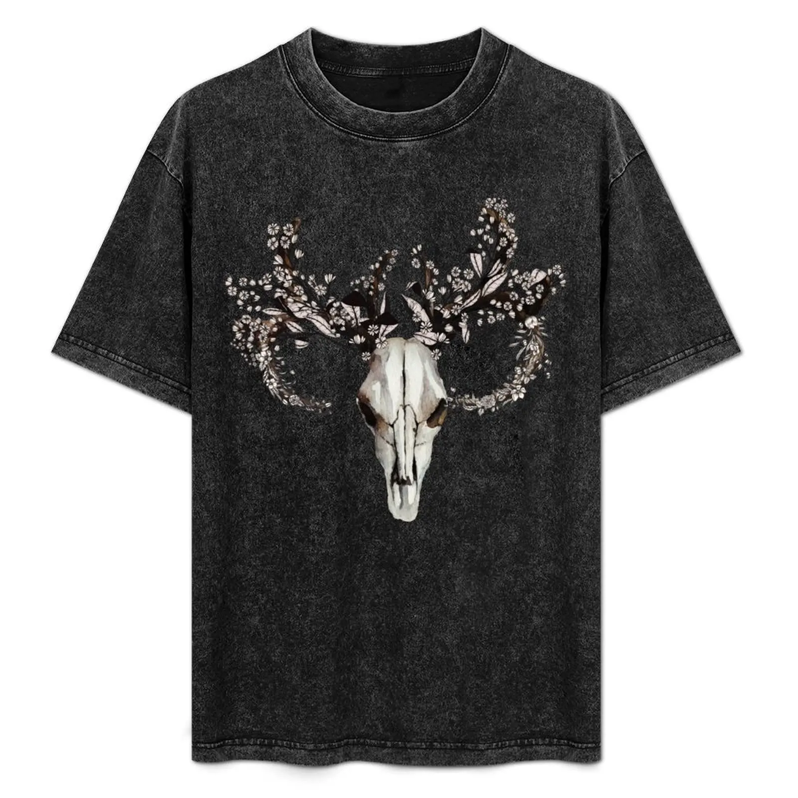 Skull with flower crown T-Shirt Casual Everyday Short Sleeve T-Shirt